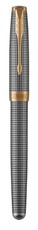 Parker: Sonnet Chiselled Silver Gold Trim Rollerball Pen - Fine Nib (Black Ink)