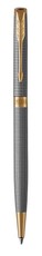 Parker: Sonnet Slim Chiselled Silver Gold Trim Ball Pen - Medium Nib (Black Ink)