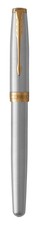 Parker: Sonnet Stainless Steel Gold Trim Fountain Pen - Medium Nib (Black Ink)