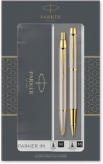 Parker IM Duo Bushed Metal with Gold Trim Ballpen & Rollerbal Set