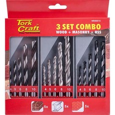 Drill Bit 3 Set Combo Wood + Masonry + HSS