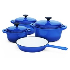 Fine Living - Double Blue Cast Iron Pot Set - Set of 7