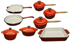 La Fermete 13 Piece Cast Iron Enamel Cookware Pot Set - Red