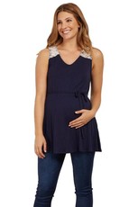 Absolute Maternity Lace Tie Top - Navy