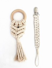 Macrame Dummy Clip and Baby Teether Set - Natural