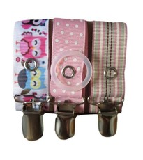 Pink Owls, Pink Polka Dots & Pink Stripes Pacifier Dummy Ribbon Set