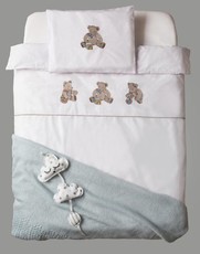 Bella Collection Embroidered Teddies White Cot Set