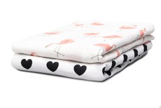 Fox Fable Muslin Pair - Flamingo & Hearts