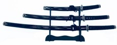 3 Piece Ninja Samurai Steel Katana Sword with Stand - Black & Gold Splatter