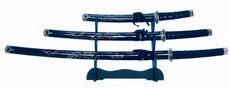 3 Piece Ninja Samurai Steel Metal Katana Sword with Stand - Black Dragon