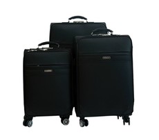 3 Piece PU Leather Luggage Trolley Bag Set - Black