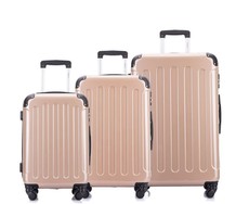 Hazlo 3 Piece ABS+PC Hard Luggage Trolley Bag Set - Champagne