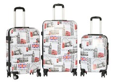 Hazlo 3 Piece ABS+PC Hard Luggage Trolley Bag Set - London Design