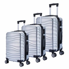 Luggage Set 3 Piece Embossed Hard Outer Shell Spinner Suitcase - Silver