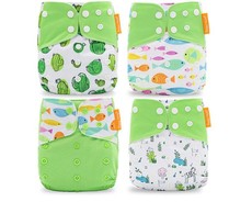 Happy Flute Green 4 Pack Reusable Baby Diapers