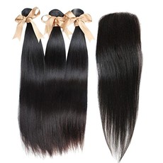 100% Human Brazilian Straight Hair with 3 Part Closure 10A Grade -8INCH