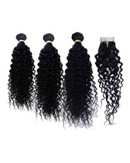 Beau Diva Free Closure Kinky Curl 10"+12"+14"+10"C Value Pack 4Pcs Black