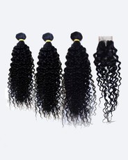 BLKT Free Closure Kinky Curl 10"+12"+14"+10"C Value Pack 4Pcs Black