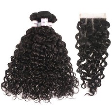 Natural/French Curl Brazilian Hair 18 Inches 3Bundles + 14 inches Closure