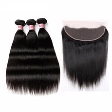 Straight Brazilian Hair Virgin Hair Weave Extensions with 13x4 Lace Frontal Closure With Bundles 7A Grade