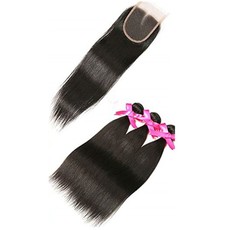 Wendy Queen Straight Hair 3 bundles with a 4x4 three part closure - 14 Inch