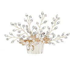 Olive Tree - Crystal & Metal Leaf Styled Hair Comb - Bridal / Formal Event