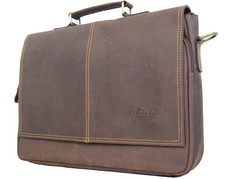 Fino Genuine Leather 15'' Messenger Laptop Bag-8419-2# - Coffee