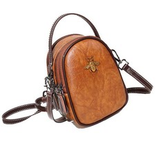 Bee Encrusted PU Leather Sling Bag - Brown