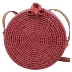 Blackcherry Rattan Round Cross Body with Bow