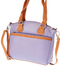 Blue Genuine Leather Dome Shaped Bag with Tan adjustable Straps