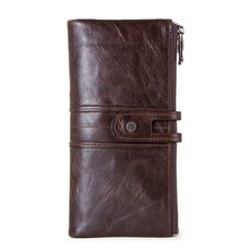 Contact's Leather Long Zipper Ladies Clutch Wallet Cellphone Holder - Brown