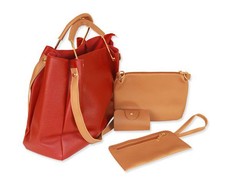 CRC Premium 5377 4-in-1 Designer Handbag Set - Red