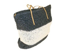 CRC Premium Straw Shoulder Beach Bag - Blue & White