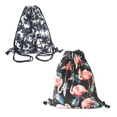 Draw String Bag - Palm & Flamingo (Set of 2)