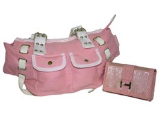 Fino 2 Piece 2 Tone Canvas Bag & Purse Set - Pink&white