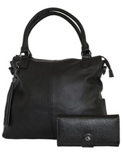 Fino 2 Piece Genuine Leather Handbag & Purse Set - Black