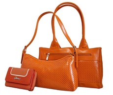 Fino 2 Piece Pu Leather Bags And Purse Set - Orange