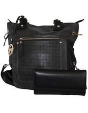 Fino 2 Piece Pu Leather Top Handle Handbag & Purse Ser - Black