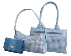 Fino 2 Piece Stylish Pu Leather Bags And Croc Leather Purse Set - Blue