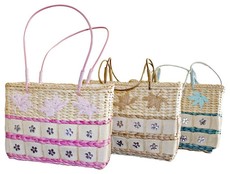 Fino 3Pcs Straw Bag with Silver Flower Details