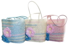 Fino 3Pcs Straw Beach Bag with Front Flower Details