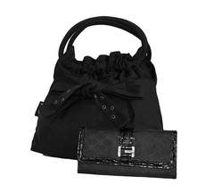 Fino Canvas Bag with Bow Detail & Purse Set - Black