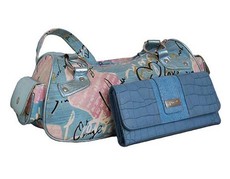 Fino Canvas Metallic HandBag & Purse Set - Blue