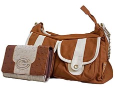 Fino Canvas Shoulder Bag & Pu Leather Purse - Coffee