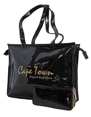 Fino Cape Town Printed Patent PU Leather Handbag & Purse Set - (Black)