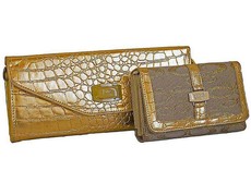 Fino Crocodile Patent Leather Clutch Bag & Purse Set - Gold