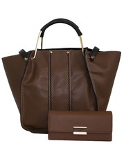 Fino Faux Leather Handbag & Purse Set - Brown