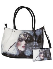 Fino Ladies 2 In 1 Maxi PU Leather Tote Bag - Black & White