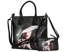 Fino Ladies 2 In 1 Maxi PU Leather Tote Bag Black