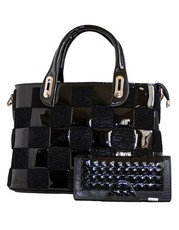 Fino Patent Embossed Classic Shoulder Bag Handbag with Purse - Black